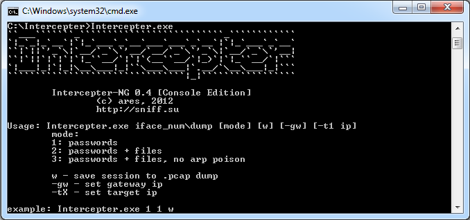 Figure 7: Intercepter-NG password sniffing tool.