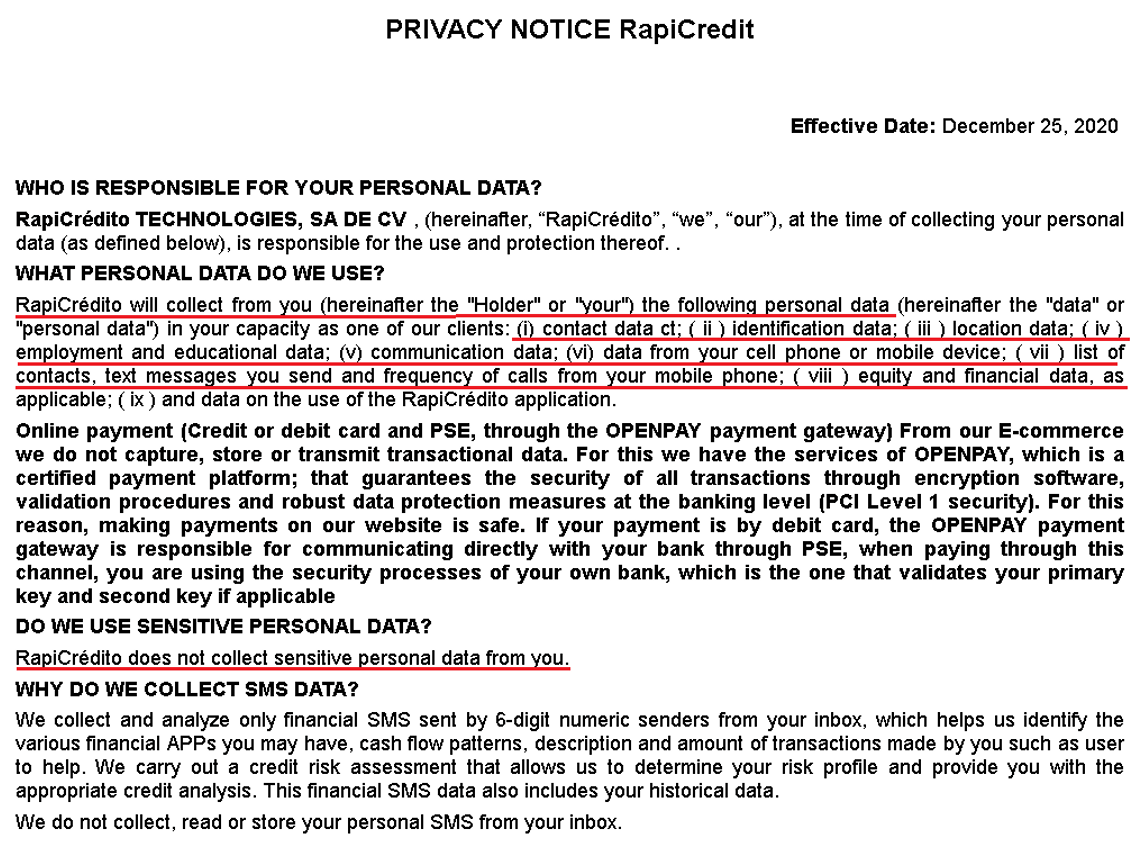 Figure 17. Contradictory claims in one of the privacy policies Figure 17 Contradictory claims