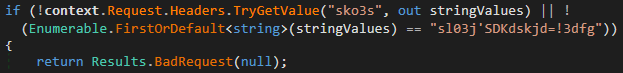 Figure 19. Code for checking whether request contains the correct sko3s header Figure 19. Code for checking whether request contains the correct sko3s header