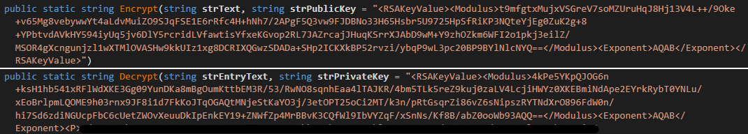 Figure 26. RSA encryption and decryption functions with hardcoded default keys Figure 26. RSA encryption and decryption functions with hardcoded default keys