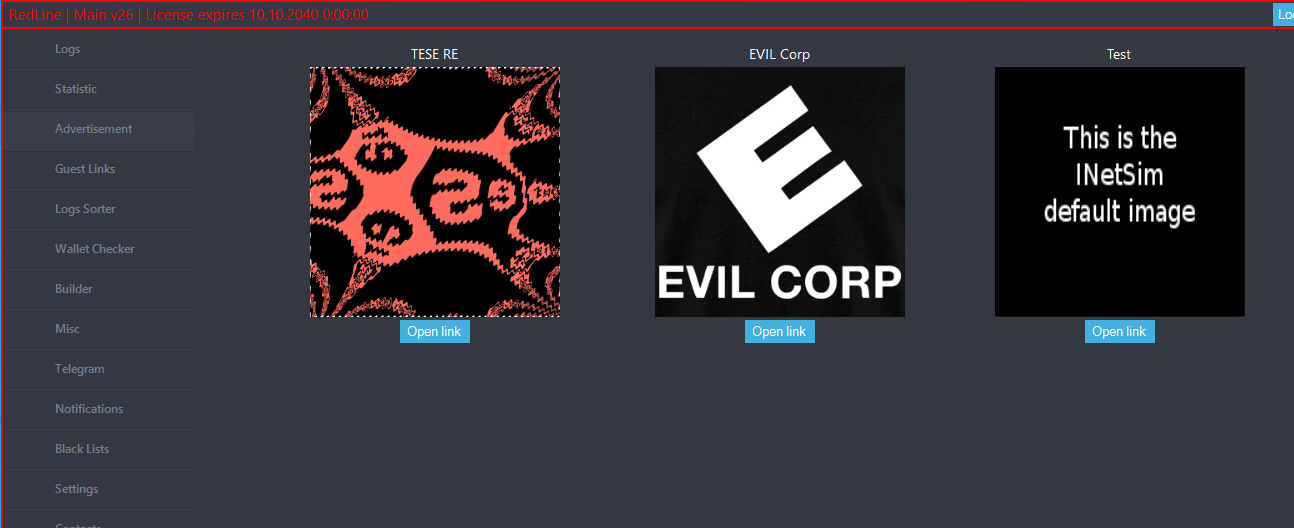 Figure 4. Advertisement tab of the RedLine panel with fake ads displayed for demonstration purposes Figure 4. Advertisement tab of the RedLine panel