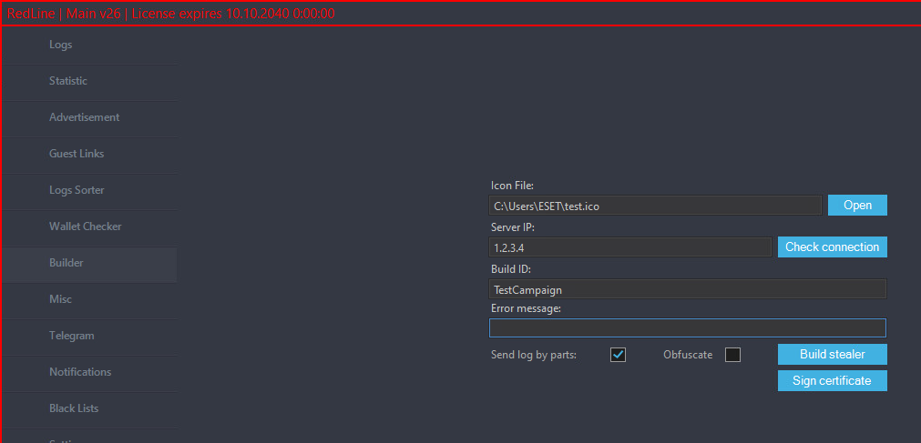 Figure 7. Builder tab of the RedLine panel Figure 7. Builder tab of the RedLine panel